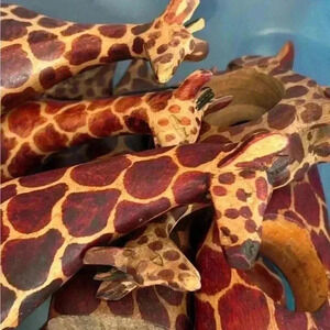 8 Hand carved wood giraffe napkin holders